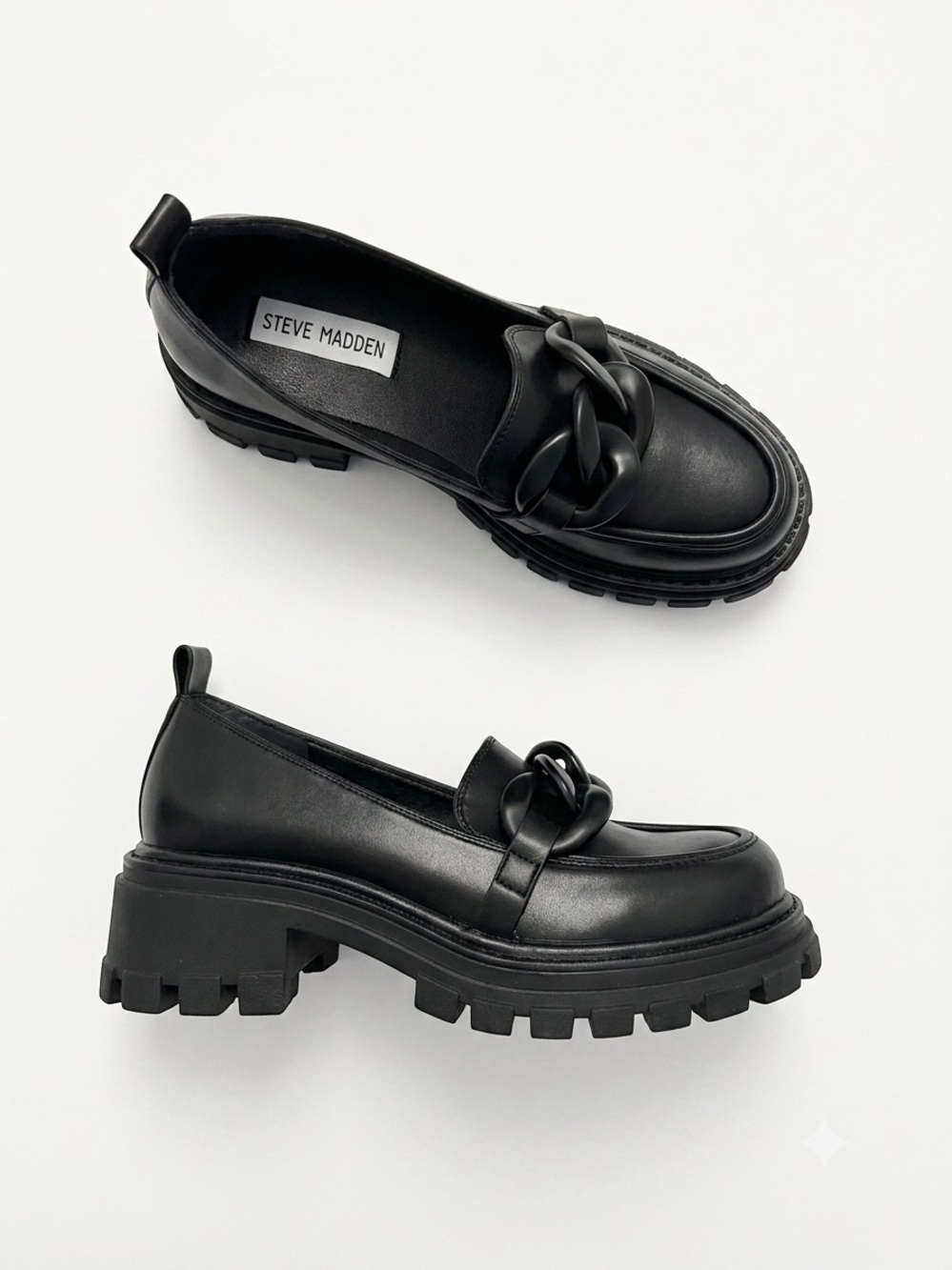 🆕 Steve Madden | Black Chain-Accent Lug Sole Chunky Platform Loafers